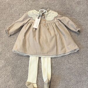 Cupcakes & Cashmere Beige Dress with White Lace Collar